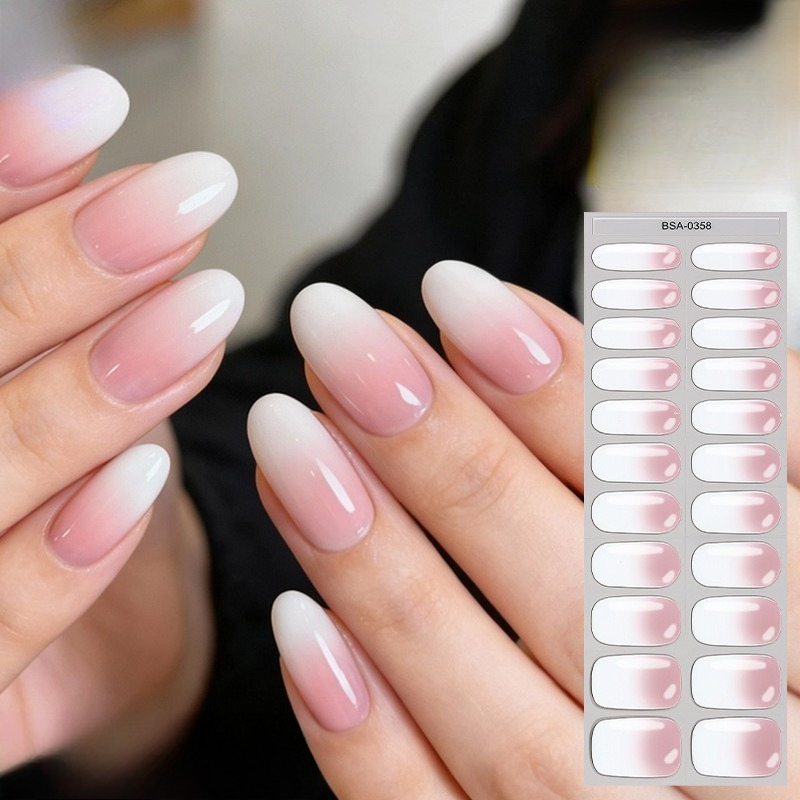 Nail Art Natural Simple - Różowo-biała gradientowa naklejka na paznokcie, naturalny