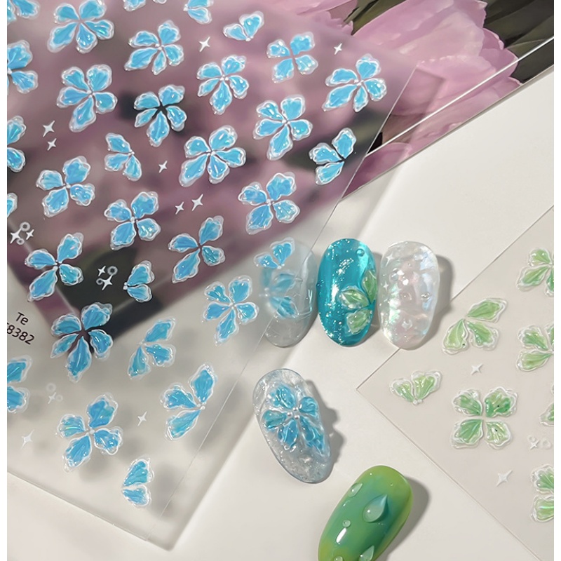 Nail Art Ice Blue - Przezroczyste jak lód, zielono-niebiesko-różowe naklejki na