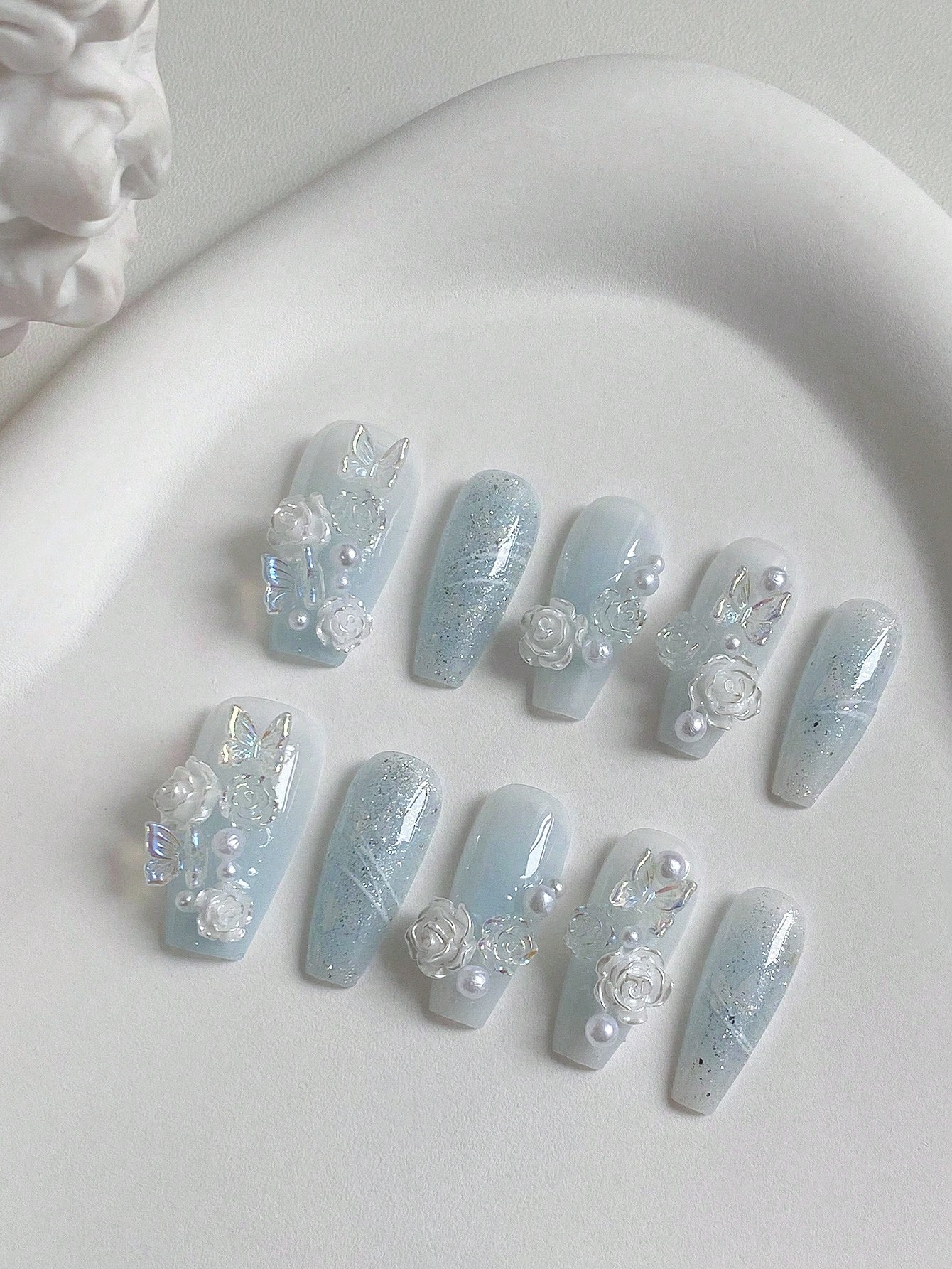 10-częściowy zestaw długich pa – Nail Art Ice Blue recenzja i cena